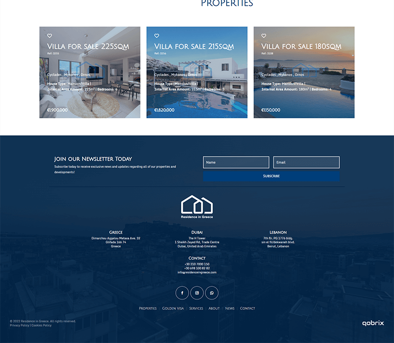 Residence in Greece website design-property listing