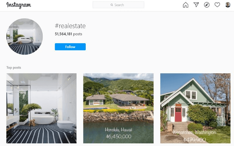 Real estate hashtag on Instagram.